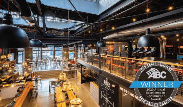 Feature-01 Interior overview of Brewdog bar. Labeled with 2020 ABC EIC Eagle Award winner.